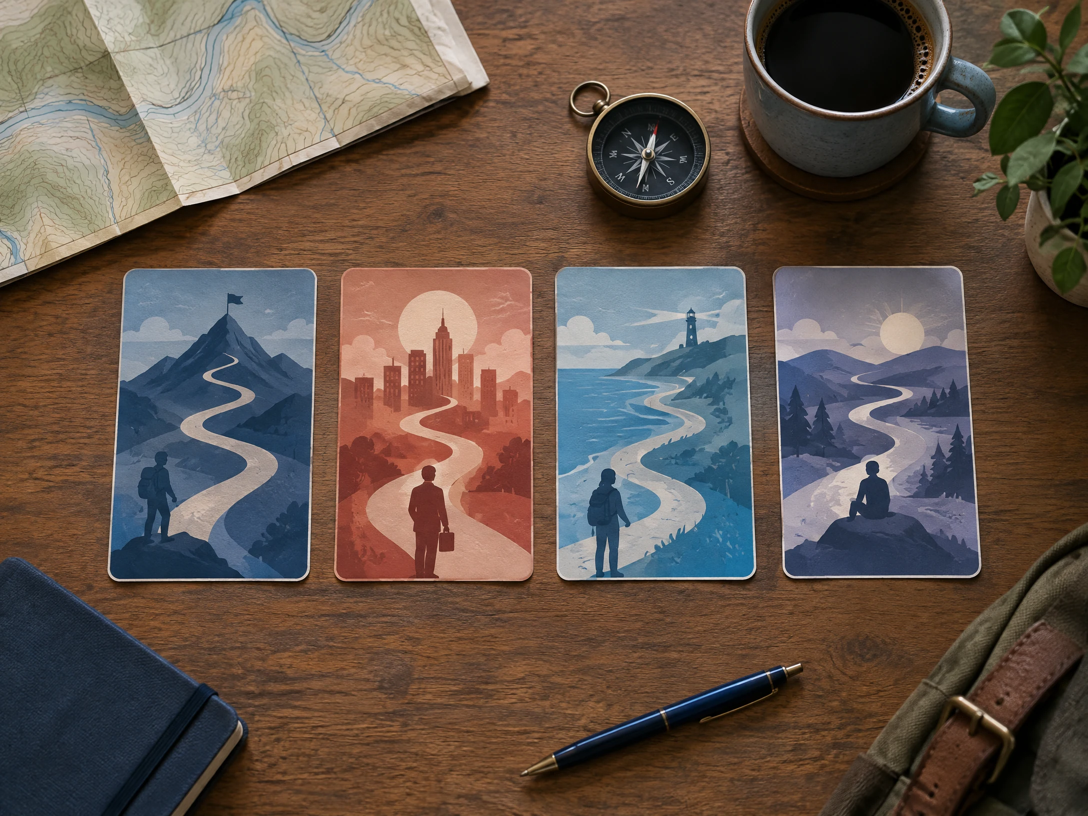 Career route cards on a planning table