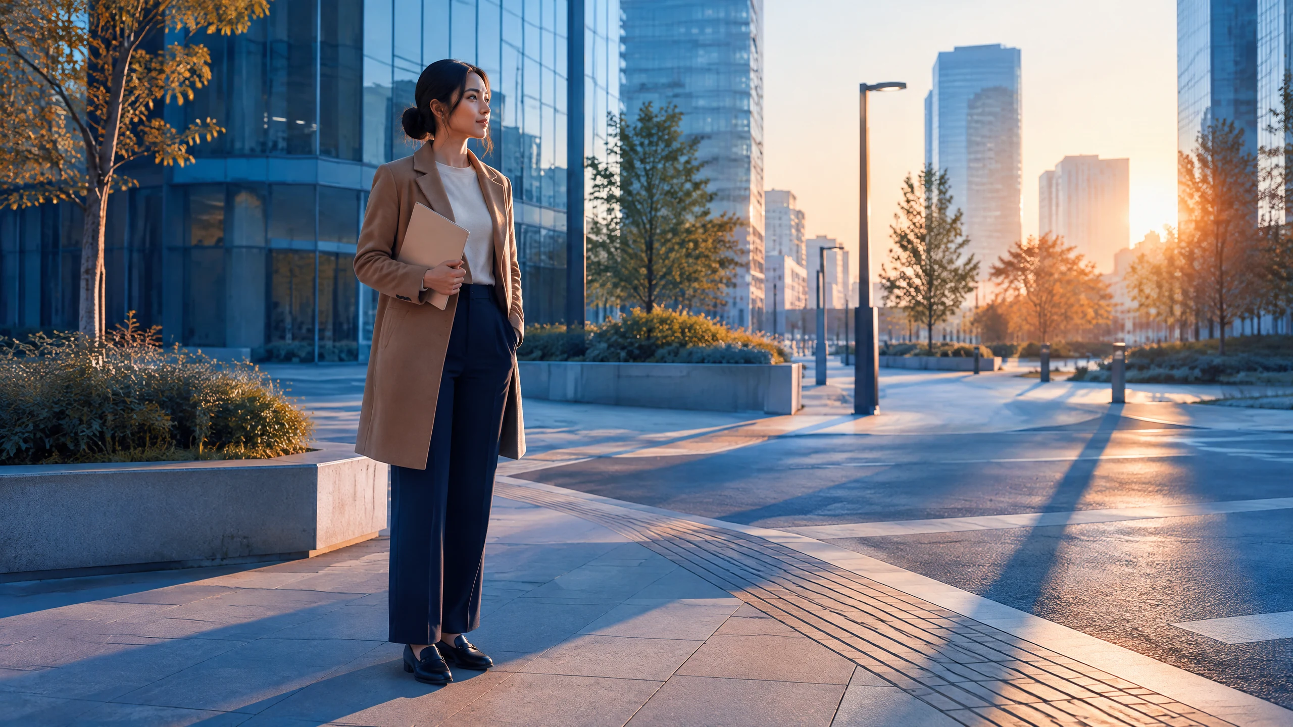 Professional at an urban career crossroads
